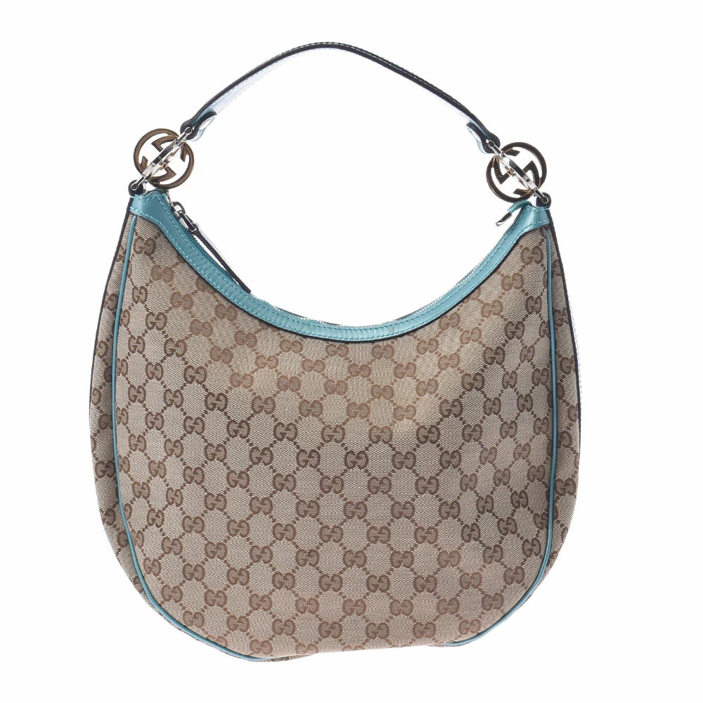 GUCCI Hobo Bag Beige Blue GG Canvas Shoulder